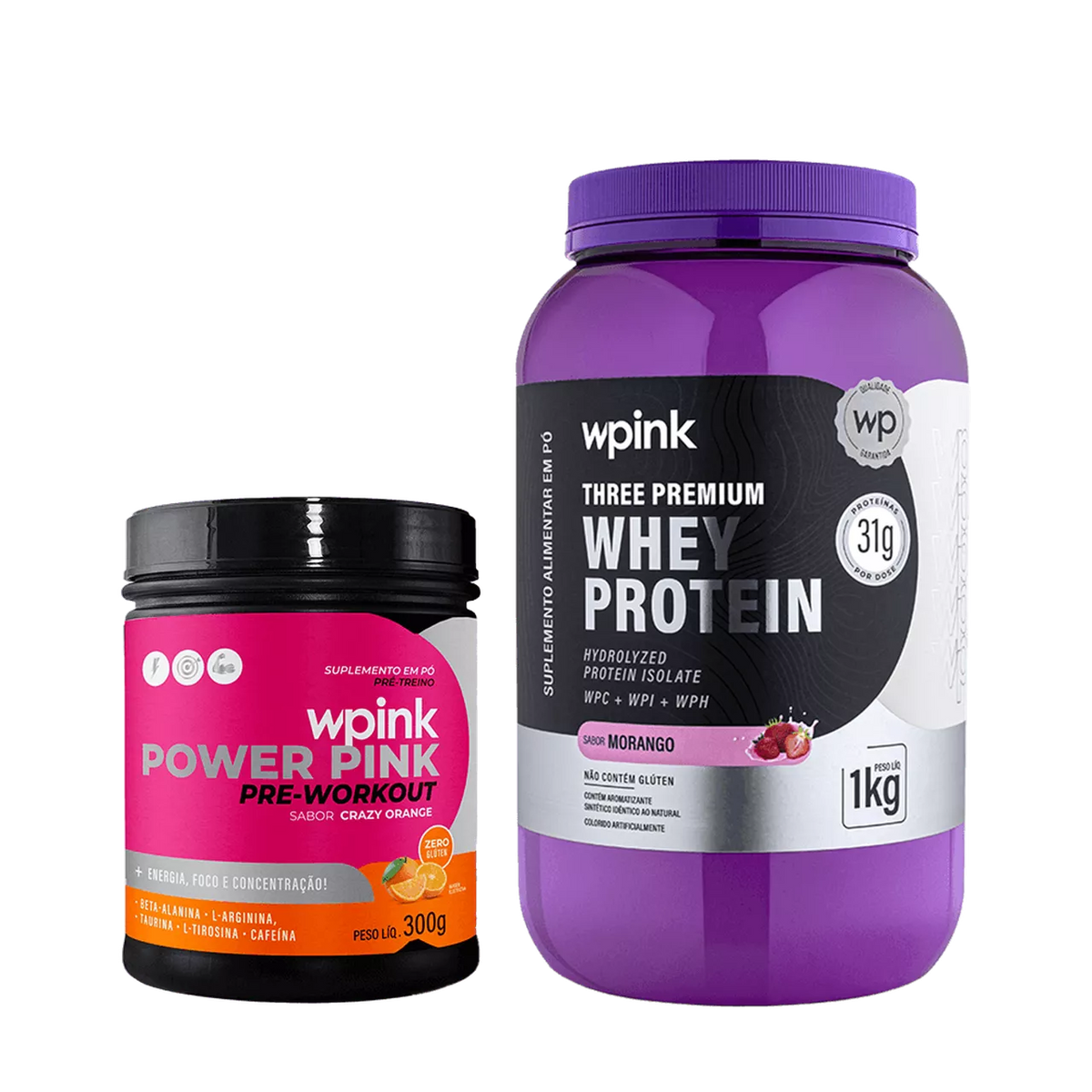 Whey Protein Morango - 1 kg + Super Power Pink de Laranja - 300g