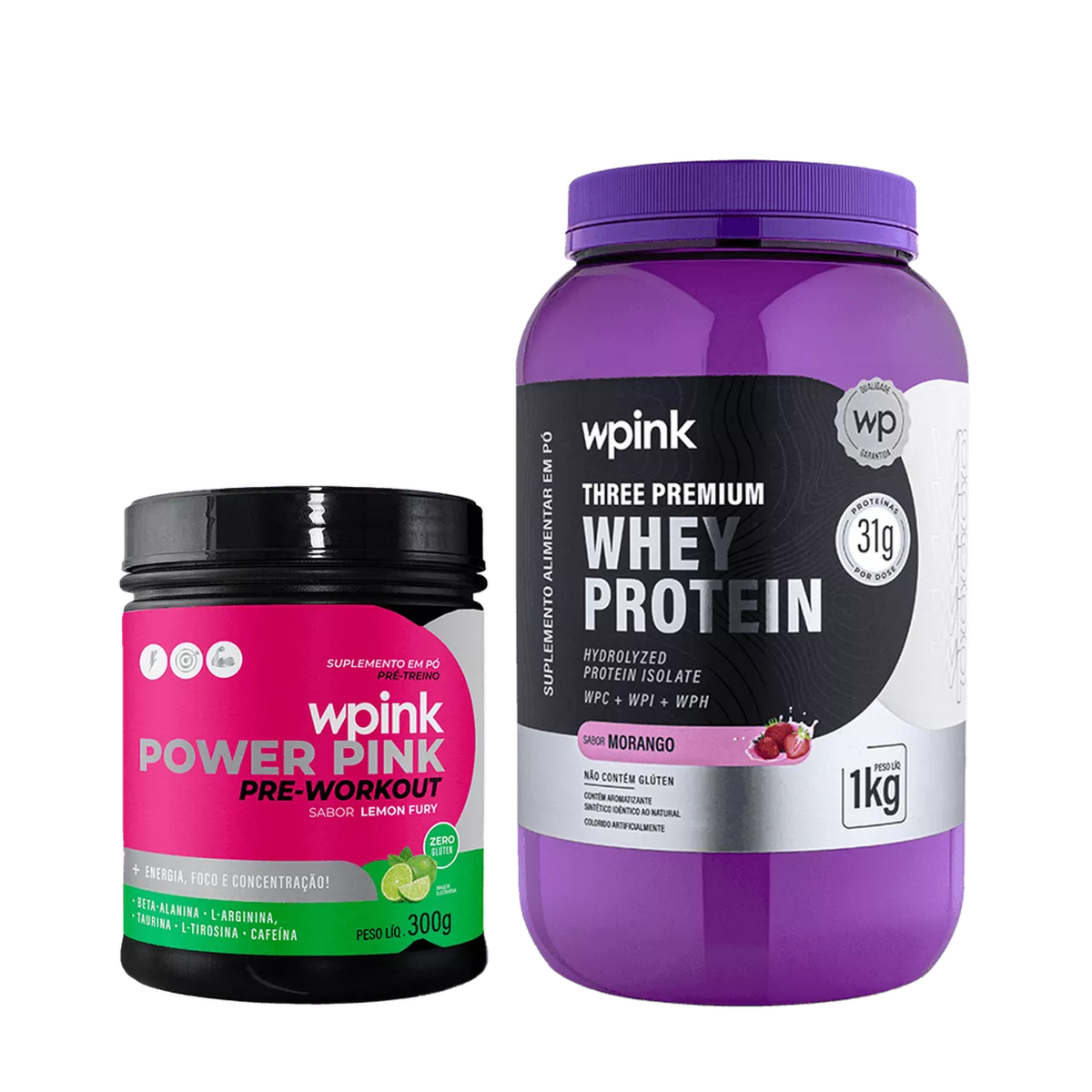 Whey Protein Morango – 1 kg + Super Power Pink de Limão - 300g