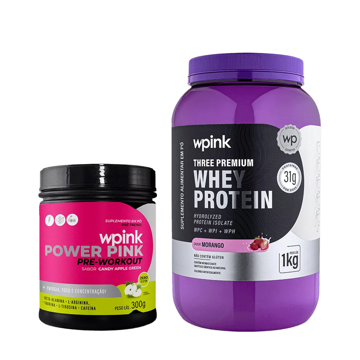 Whey Protein Morango - 1 kg + Super Power Pink de Maçã Verde - 300g