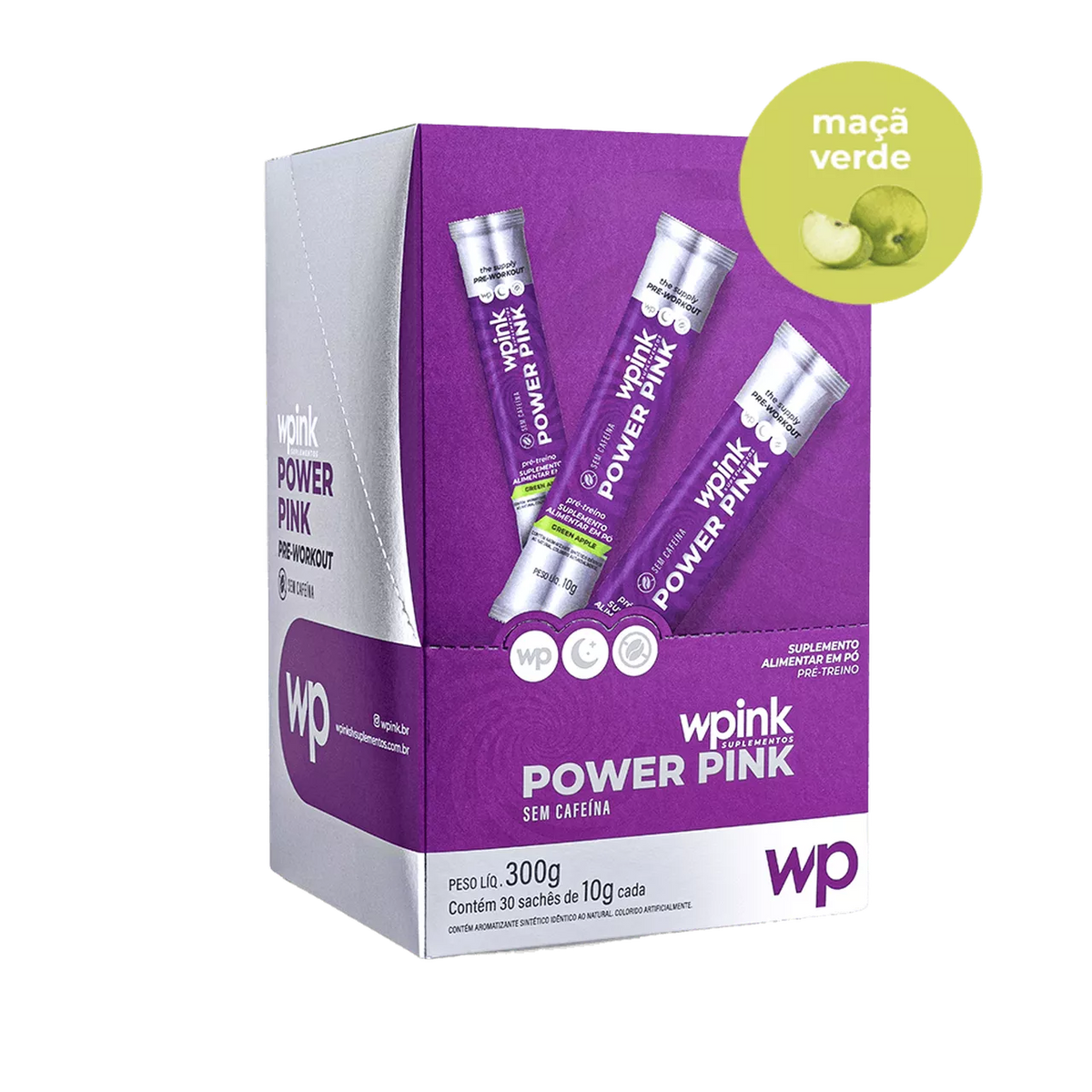 Power Pink sem Cafeína de Maçã Verde - Pré-Treino - 300g